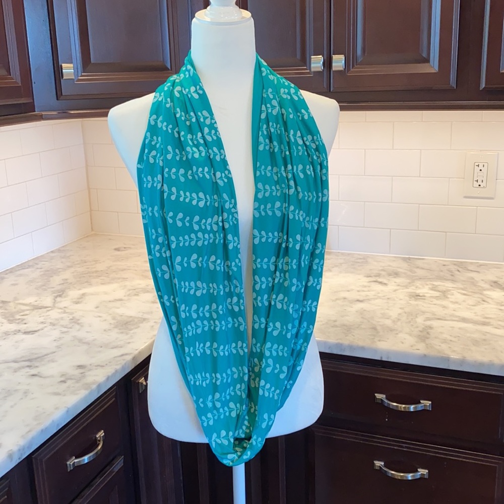 Infinity scarf/ white vines on teal
